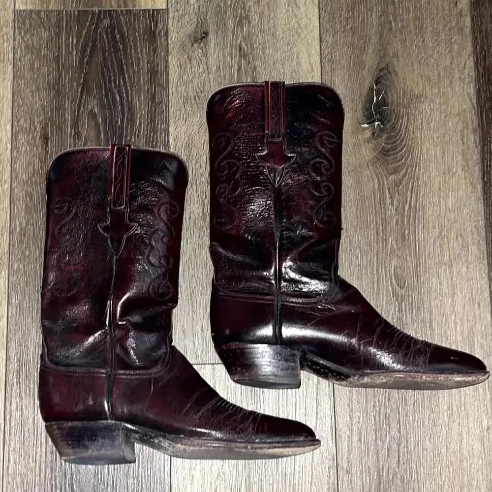 Vintage Lucchese Men's Cowboy Leather Western Boots Cherry Red Size 8